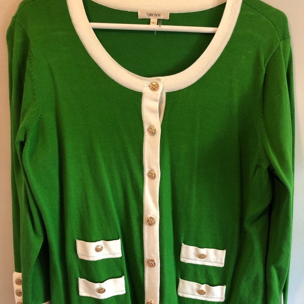 Tyler Boe cardigan - Kelly green with cream trim